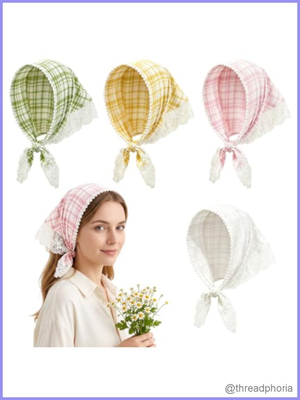 4 PCS Lace Hair Scarf Bandana for Women Non-Slip Head Kerchief Spring Summer